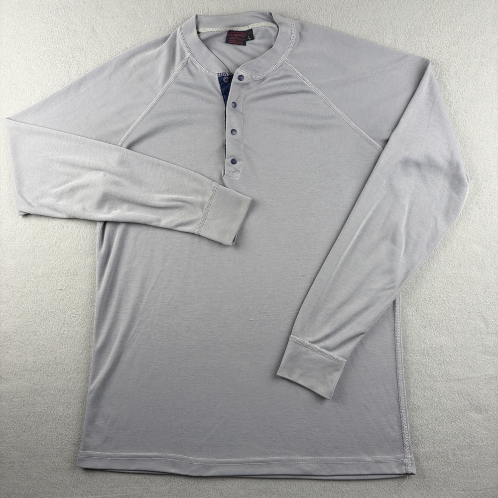 Vintage Patagonia Capilene Henley Shirt Gray Made USA Men's Large